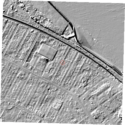 Shaded relief map of the ground around DN357QA, computed from Environment Agency LiDAR. The ground here sits at about 3 m above sea level and falls 10 m across the surrounding 800 m. Surface water reaching this point runs off ground lying to the north-north-east, 5.4 m higher.