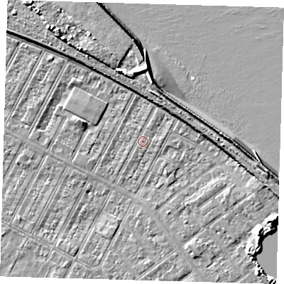 Shaded relief map of the ground around DN357QD, computed from Environment Agency LiDAR. The ground here sits at about 3 m above sea level and falls 10 m across the surrounding 800 m. Surface water reaching this point runs off ground lying to the north-east, 0.8 m higher.