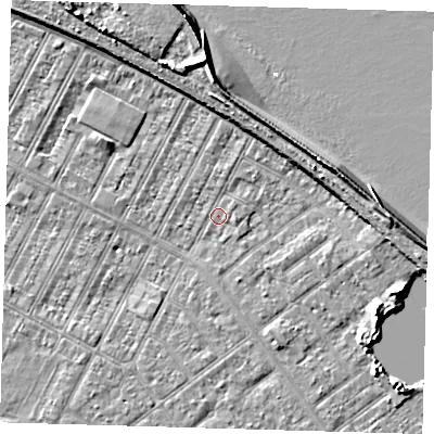 Shaded relief map of the ground around DN357QE, computed from Environment Agency LiDAR. The ground here sits at about 3 m above sea level and falls 10 m across the surrounding 800 m. Surface water reaching this point runs off ground lying to the north-north-east, 3.0 m higher.