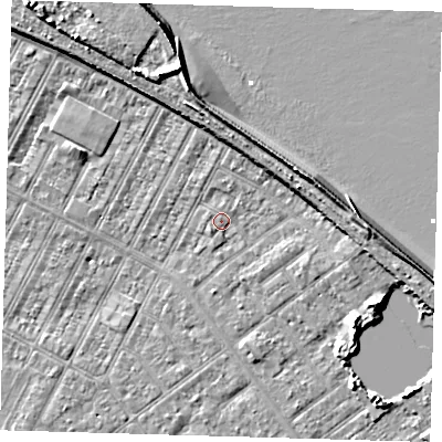 Shaded relief map of the ground around DN357QF, computed from Environment Agency LiDAR. The ground here sits at about 3 m above sea level and falls 10 m across the surrounding 800 m. Surface water reaching this point runs off ground lying to the south-west, 1.0 m higher.