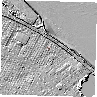 Shaded relief map of the ground around DN357QG, computed from Environment Agency LiDAR. The ground here sits at about 3 m above sea level and falls 10 m across the surrounding 800 m. Surface water reaching this point runs off ground lying to the north, 0.8 m higher.