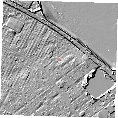 Shaded relief map of the ground around DN357QL, computed from Environment Agency LiDAR. The ground here sits at about 3 m above sea level and falls 10 m across the surrounding 800 m. Surface water reaching this point runs off ground lying to the north-north-east, 5.8 m higher.