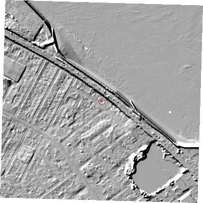 Shaded relief map of the ground around DN357QQ, computed from Environment Agency LiDAR. The ground here sits at about 3 m above sea level and falls 11 m across the surrounding 800 m. Surface water reaching this point runs off ground lying to the north-north-east, 5.4 m higher.