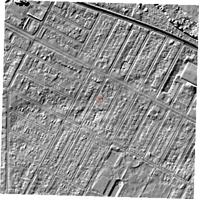 Shaded relief map of the ground around DN357QR, computed from Environment Agency LiDAR. The ground here sits at about 2 m above sea level and falls 7 m across the surrounding 800 m. Surface water reaching this point runs off ground lying to the north-east, 3.8 m higher.