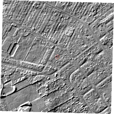 Shaded relief map of the ground around DN357QY, computed from Environment Agency LiDAR. The ground here sits at about 3 m above sea level and falls 4 m across the surrounding 800 m. Surface water reaching this point runs off ground lying to the west-north-west, 1.0 m higher.