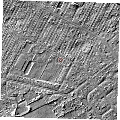 Shaded relief map of the ground around DN357RA, computed from Environment Agency LiDAR. The ground here sits at about 3 m above sea level and falls 4 m across the surrounding 800 m. Surface water reaching this point runs off ground lying to the south-south-west, 1.5 m higher.