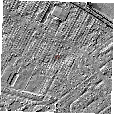 Shaded relief map of the ground around DN357RB, computed from Environment Agency LiDAR. The ground here sits at about 2 m above sea level and falls 8 m across the surrounding 800 m. Surface water reaching this point runs off ground lying to the north-north-east, 5.1 m higher.