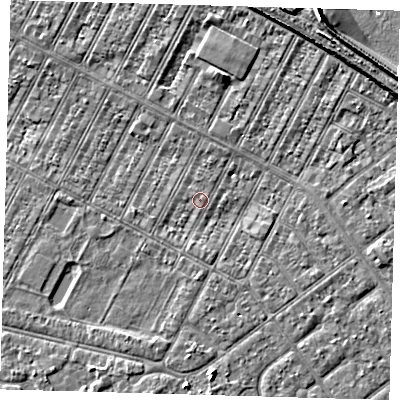 Shaded relief map of the ground around DN357RD, computed from Environment Agency LiDAR. The ground here sits at about 3 m above sea level and falls 8 m across the surrounding 800 m. Surface water reaching this point runs off ground lying to the north-north-east, 5.8 m higher.