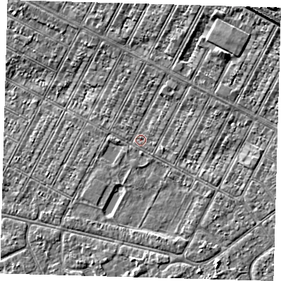 Shaded relief map of the ground around DN357RG, computed from Environment Agency LiDAR. The ground here sits at about 3 m above sea level and falls 5 m across the surrounding 800 m. Surface water reaching this point runs off ground lying to the west-south-west, 0.8 m higher.