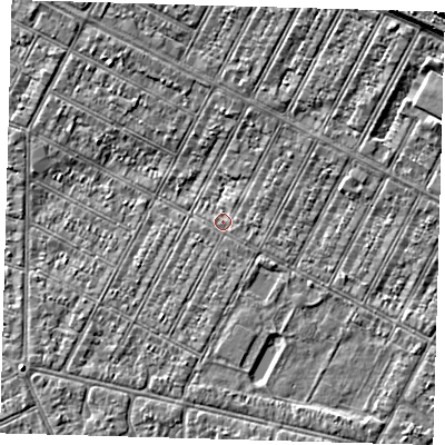 Shaded relief map of the ground around DN357RL, computed from Environment Agency LiDAR. The ground here sits at about 3 m above sea level and falls 6 m across the surrounding 800 m. Surface water reaching this point runs off ground lying to the west, 0.5 m higher.