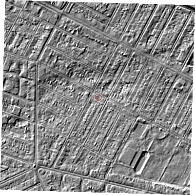 Shaded relief map of the ground around DN357RN, computed from Environment Agency LiDAR. The ground here sits at about 2 m above sea level and falls 4 m across the surrounding 800 m. Surface water reaching this point runs off ground lying to the south, 1.3 m higher.