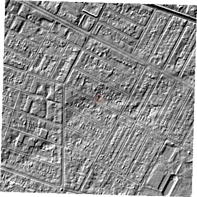 Shaded relief map of the ground around DN357RP, computed from Environment Agency LiDAR. The ground here sits at about 2 m above sea level and falls 5 m across the surrounding 800 m. Surface water reaching this point runs off ground lying to the north-west, 2.5 m higher.