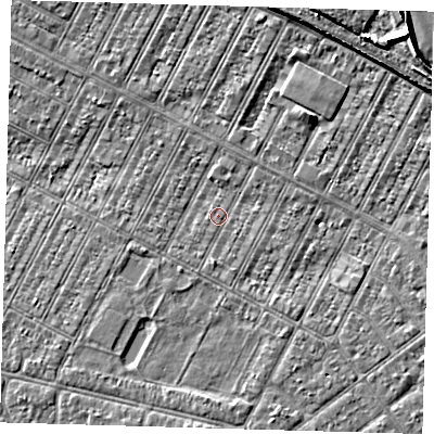 Shaded relief map of the ground around DN357RQ, computed from Environment Agency LiDAR. The ground here sits at about 2 m above sea level and falls 8 m across the surrounding 800 m. Surface water reaching this point runs off ground lying to the north-east, 6.6 m higher.