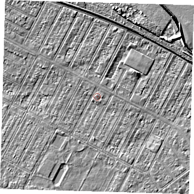 Shaded relief map of the ground around DN357RR, computed from Environment Agency LiDAR. The ground here sits at about 3 m above sea level and falls 9 m across the surrounding 800 m. Surface water reaching this point runs off ground lying to the north-east, 6.6 m higher.