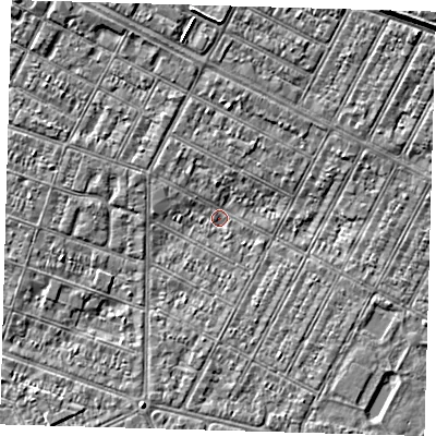 Shaded relief map of the ground around DN357RW, computed from Environment Agency LiDAR. The ground here sits at about 2 m above sea level and falls 4 m across the surrounding 800 m. Surface water reaching this point runs off ground lying to the north-west, 2.2 m higher.