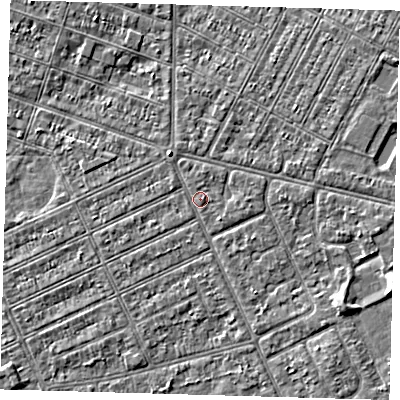 Shaded relief map of the ground around DN357RZ, computed from Environment Agency LiDAR. The ground here sits at about 3 m above sea level and falls 3 m across the surrounding 800 m. Surface water reaching this point runs off ground lying to the east-north-east, 1.1 m higher.
