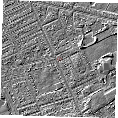 Shaded relief map of the ground around DN357SB, computed from Environment Agency LiDAR. The ground here sits at about 3 m above sea level and falls 3 m across the surrounding 800 m. Surface water reaching this point runs off ground lying to the east, 1.2 m higher.