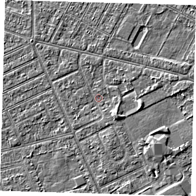 Shaded relief map of the ground around DN357SD, computed from Environment Agency LiDAR. The ground here sits at about 3 m above sea level and falls 3 m across the surrounding 800 m. Surface water reaching this point runs off ground lying to the south-east, 2.0 m higher.
