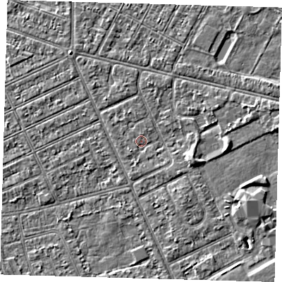 Shaded relief map of the ground around DN357SF, computed from Environment Agency LiDAR. The ground here sits at about 3 m above sea level and falls 3 m across the surrounding 800 m. Surface water reaching this point runs off ground lying to the east-south-east, 2.0 m higher.