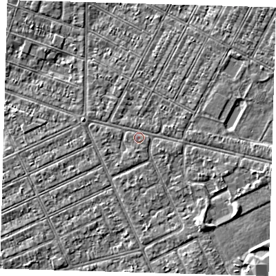 Shaded relief map of the ground around DN357SJ, computed from Environment Agency LiDAR. The ground here sits at about 3 m above sea level and falls 3 m across the surrounding 800 m. Surface water reaching this point runs off ground lying to the east-north-east, 0.9 m higher.