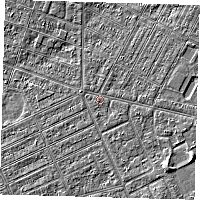 Shaded relief map of the ground around DN357SN, computed from Environment Agency LiDAR. The ground here sits at about 3 m above sea level and falls 3 m across the surrounding 800 m. Surface water reaching this point runs off ground lying to the east, 1.0 m higher.