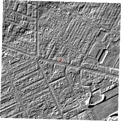 Shaded relief map of the ground around DN357SP, computed from Environment Agency LiDAR. The ground here sits at about 3 m above sea level and falls 3 m across the surrounding 800 m. Surface water reaching this point runs off ground lying to the east-north-east, 0.7 m higher.