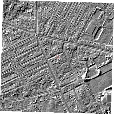 Shaded relief map of the ground around DN357SQ, computed from Environment Agency LiDAR. The ground here sits at about 3 m above sea level and falls 3 m across the surrounding 800 m. Surface water reaching this point runs off ground lying to the east-south-east, 2.3 m higher.