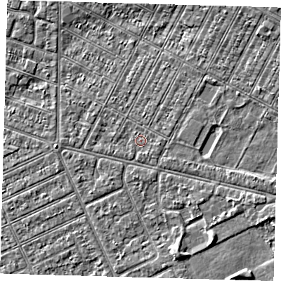 Shaded relief map of the ground around DN357SR, computed from Environment Agency LiDAR. The ground here sits at about 3 m above sea level and falls 3 m across the surrounding 800 m. Surface water reaching this point runs off ground lying to the east-south-east, 0.6 m higher.