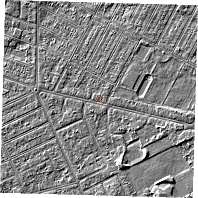 Shaded relief map of the ground around DN357SS, computed from Environment Agency LiDAR. The ground here sits at about 3 m above sea level and falls 3 m across the surrounding 800 m. Surface water reaching this point runs off ground lying to the north, 0.7 m higher.