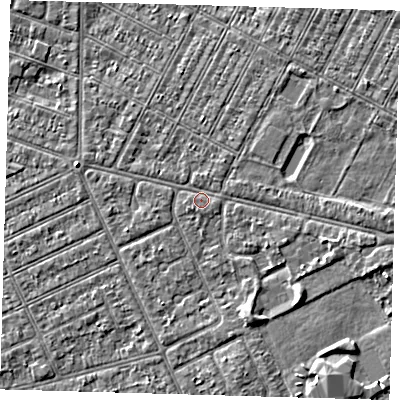 Shaded relief map of the ground around DN357ST, computed from Environment Agency LiDAR. The ground here sits at about 3 m above sea level and falls 3 m across the surrounding 800 m. Surface water reaching this point runs off ground lying to the south-west, 0.6 m higher.