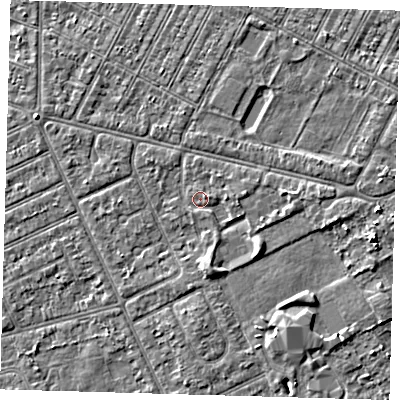 Shaded relief map of the ground around DN357SU, computed from Environment Agency LiDAR. The ground here sits at about 3 m above sea level and falls 4 m across the surrounding 800 m. Surface water reaching this point runs off ground lying to the east-south-east, 2.9 m higher.
