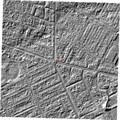 Shaded relief map of the ground around DN357SW, computed from Environment Agency LiDAR. The ground here sits at about 3 m above sea level and falls 3 m across the surrounding 800 m. Surface water reaching this point runs off ground lying to the east, 1.1 m higher.