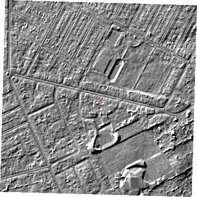 Shaded relief map of the ground around DN357SX, computed from Environment Agency LiDAR. The ground here sits at about 3 m above sea level and falls 4 m across the surrounding 800 m. Surface water reaching this point runs off ground lying to the east-south-east, 1.5 m higher.