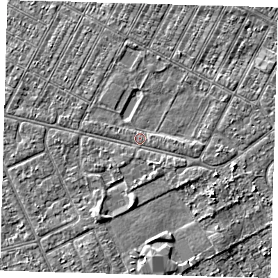 Shaded relief map of the ground around DN357TD, computed from Environment Agency LiDAR. The ground here sits at about 3 m above sea level and falls 4 m across the surrounding 800 m. Surface water reaching this point runs off ground lying to the south-east, 1.3 m higher.
