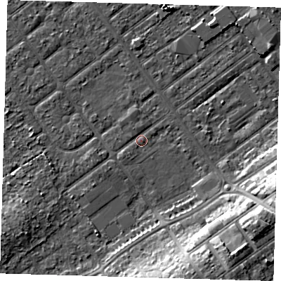 Shaded relief map of the ground around DN357TP, computed from Environment Agency LiDAR. The ground here sits at about 3 m above sea level and falls 10 m across the surrounding 800 m. Surface water reaching this point runs off ground lying to the south-east, 9.5 m higher.