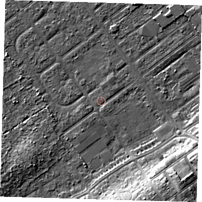 Shaded relief map of the ground around DN357TT, computed from Environment Agency LiDAR. The ground here sits at about 3 m above sea level and falls 10 m across the surrounding 800 m. Surface water reaching this point runs off ground lying to the south-east, 9.5 m higher.