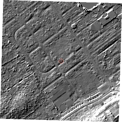Shaded relief map of the ground around DN357TZ, computed from Environment Agency LiDAR. The ground here sits at about 3 m above sea level and falls 10 m across the surrounding 800 m. Surface water reaching this point runs off ground lying to the south-east, 9.5 m higher.