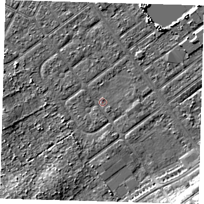 Shaded relief map of the ground around DN357UB, computed from Environment Agency LiDAR. The ground here sits at about 3 m above sea level and falls 9 m across the surrounding 800 m. Surface water reaching this point runs off ground lying to the south, 1.0 m higher.