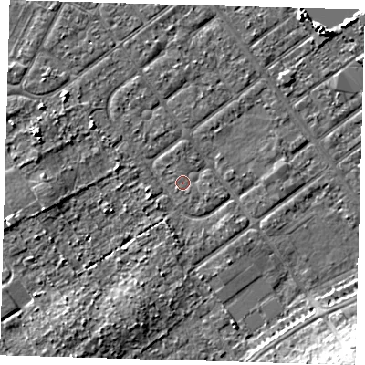 Shaded relief map of the ground around DN357UD, computed from Environment Agency LiDAR. The ground here sits at about 3 m above sea level and falls 9 m across the surrounding 800 m. Surface water reaching this point runs off ground lying to the east-south-east, 1.0 m higher.
