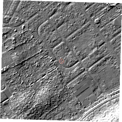 Shaded relief map of the ground around DN357UG, computed from Environment Agency LiDAR. The ground here sits at about 3 m above sea level and falls 9 m across the surrounding 800 m. Surface water reaching this point runs off ground lying to the south, 1.5 m higher.
