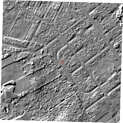 Shaded relief map of the ground around DN357UJ, computed from Environment Agency LiDAR. The ground here sits at about 3 m above sea level and falls 4 m across the surrounding 800 m. Surface water reaching this point runs off ground lying to the west, 3.1 m higher.