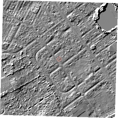 Shaded relief map of the ground around DN357UU, computed from Environment Agency LiDAR. The ground here sits at about 3 m above sea level and falls 4 m across the surrounding 800 m. Surface water reaching this point runs off ground lying to the north-north-west, 0.8 m higher.