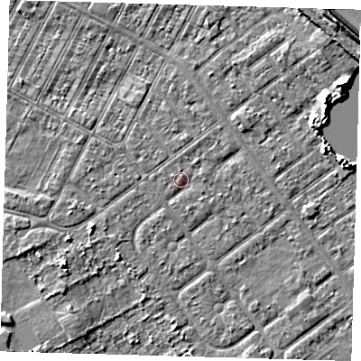 Shaded relief map of the ground around DN357UW, computed from Environment Agency LiDAR. The ground here sits at about 3 m above sea level and falls 8 m across the surrounding 800 m. Surface water reaching this point runs off ground lying to the north-north-east, 0.8 m higher.