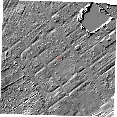 Shaded relief map of the ground around DN357UY, computed from Environment Agency LiDAR. The ground here sits at about 3 m above sea level and falls 7 m across the surrounding 800 m. Surface water reaching this point runs off ground lying to the south-south-west, 1.5 m higher.