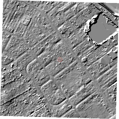 Shaded relief map of the ground around DN357XA, computed from Environment Agency LiDAR. The ground here sits at about 3 m above sea level and falls 9 m across the surrounding 800 m. Surface water reaching this point runs off ground lying to the east-north-east, 0.6 m higher.