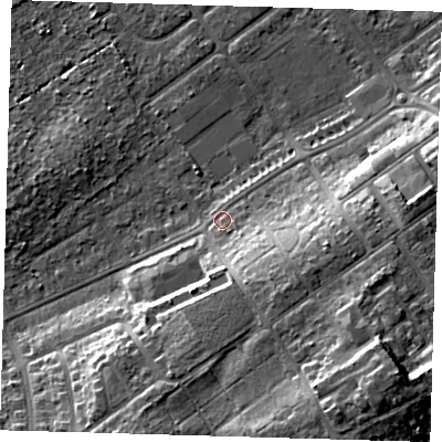 Shaded relief map of the ground around DN358AF, computed from Environment Agency LiDAR. The ground here sits at about 4 m above sea level and falls 16 m across the surrounding 800 m. Surface water reaching this point runs off ground lying to the south-east, 13.3 m higher.