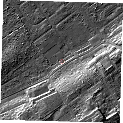 Shaded relief map of the ground around DN358AG, computed from Environment Agency LiDAR. The ground here sits at about 3 m above sea level and falls 16 m across the surrounding 800 m. Surface water reaching this point runs off ground lying to the east, 1.6 m higher.