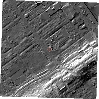 Shaded relief map of the ground around DN358AJ, computed from Environment Agency LiDAR. The ground here sits at about 3 m above sea level and falls 13 m across the surrounding 800 m. The ground contributing surface water to this point lies to the south-south-west.