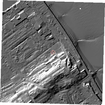Shaded relief map of the ground around DN358AZ, computed from Environment Agency LiDAR. The ground here sits at about 3 m above sea level and falls 15 m across the surrounding 800 m. Surface water reaching this point runs off ground lying to the south-south-east, 10.1 m higher.