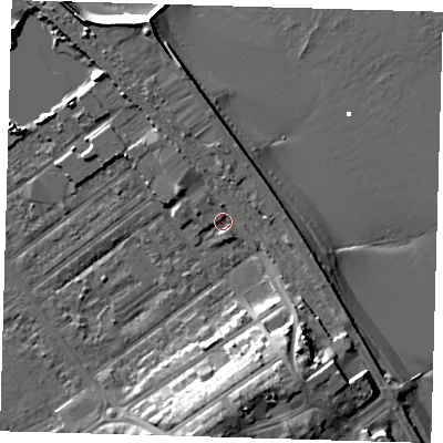 Shaded relief map of the ground around DN358BB, computed from Environment Agency LiDAR. The ground here sits at about 4 m above sea level and falls 15 m across the surrounding 800 m. Surface water reaching this point runs off ground lying to the north, 2.4 m higher.